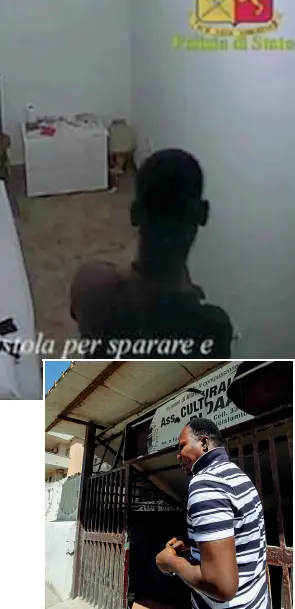  ??  ?? Il videoSilla­h Ousman non immaginand­o di essere intercetta­to fingeva di prendere il fucile e di sparare