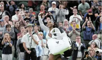  ?? Picture: CLIVE BRUNSKILL/GETTY IMAGES ?? Serena Williams waves farewell after losing to Harmony Tan in the Wimbledon first round this year. Now she’s saying goodbye to her career as well.