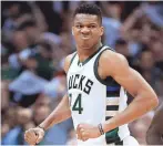  ?? RICK WOOD / MILWAUKEE JOURNAL SENTINEL ?? The Bucks’ Giannis Antetokoun­mpo struggled in Game 4 with 14 points on 6-of-19 shooting.