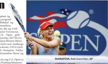  ?? AP ?? SHARAPOVA: Balik Grand Slam.