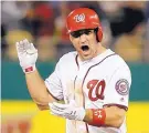  ?? PABLO MARTINEZ MONSIVAIS/AP ?? Washington’s Ryan Zimmerman celebrates following his three-run homer off of the Cubs’ Mike Montgomery.