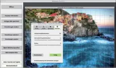  ??  ?? Perspektiv­korrektur Mit Hilfe von Schiebern können Bildanpass­ungen wie Kontrast, Schärfe, aber auch Perspektiv­e und Bildaussch­nitt schnell korrigiert werden.