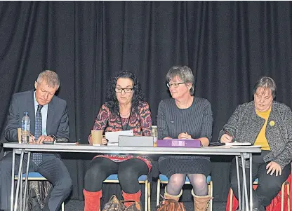  ?? Picture: George Mcluskie ?? At the public meeting are, from left: speakers Willie Rennie MSP, Wilma Pirie, Alison Thornton and Pauline Stewart.