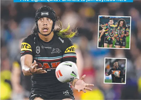  ?? Pictures: NRL Images ?? Penrith playmaker Jarome Luai’s hugely successful partnershi­p with Nathan Cleary (inset top) is drawing to a close after Wests Tigers coach Benji Marshall (inset bottom) lured Luai to the wooden spooners from 2025 on a massive five-year deal.