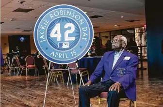  ?? Photo courtesy Scott family ?? The Astros honored longtime educator Ira B. Scott Sr. on Jackie Robinson Day in 2019. Friends and family remember him as always well-dressed, pleasant and kind to others.