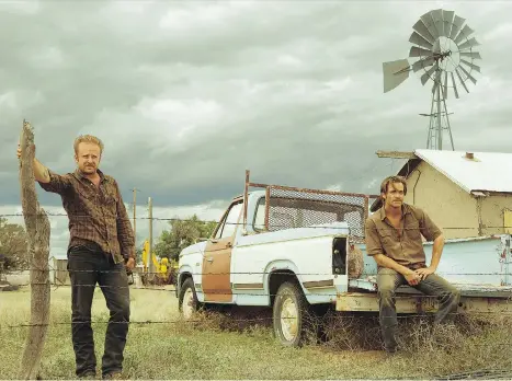  ??  ?? Ben Foster, left, and Chris Pine portray brothers driven to robbing banks to save the family ranch in Hell or High Water.