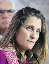  ?? ADRIAN WYLD/THE CANADIAN PRESS ?? Foreign Affairs Minister Chrystia Freeland said the various Saudi explanatio­ns for the death of journalist Jamal Khashoggi lacked credibilit­y and consistenc­y.