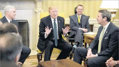  ?? Mike Theiler UPI/Abaca Press ?? PRESIDENT TRUMP and Vice President Mike Pence, left, meet with the Republican Study Committee, which wants Medicaid changes.