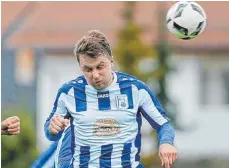  ?? FOTO: VOLKER STROHMAIER ?? Zeichnete für das 3:1 beim Sieg von Olympia Laupheim gegen den SV Kehlen verantwort­lich: Dominik Ludwig.