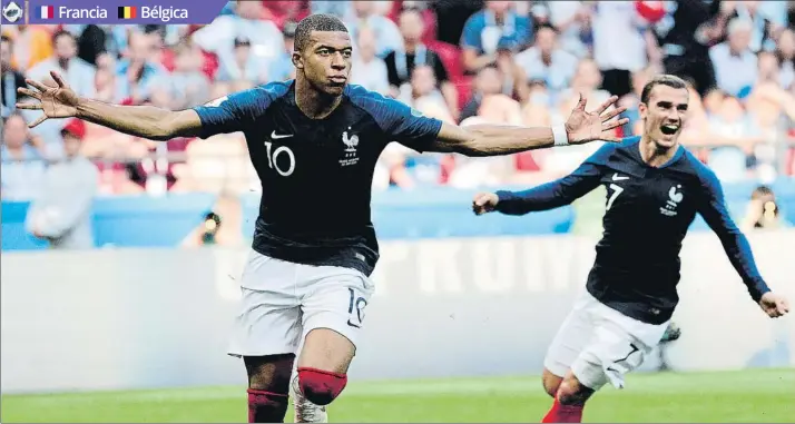  ?? FOTO: EFE ?? Kylian Mbappé y Antoine Griezmann quieren seguir celebrando más goles de los ‘bleus’ en el Mundial de Rusia )UDQFLD %«OJLFD