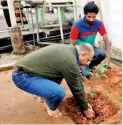  ??  ?? Maskeliya Plantation­s PLC CEO Manoj Pathirana planting a plant at the God Sumana Saman Devalaya premises
