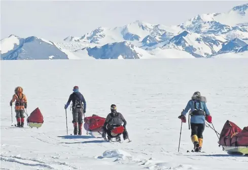  ?? ?? Karen Darke with teammates in Antarctica. Pic: Mike Webster