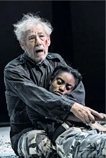  ??  ?? Spellbindi­ng: Ian Mckellen, alongside Anita-joy Uwajeh as Cordelia, portrays the vulnerabil­ity and ultimate despair of Lear