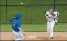  ?? GENE WALSH — DIGITAL FIRST MEDIA ?? Whitemarsh’s Zachary Redican is forced out as JP Mascaro’s Ryan McDonnell throws to first. McDonnell went 3-for-4 Thursday night with three runs scored and one RBI.