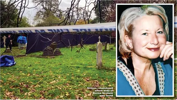  ?? ?? Screen...churchyard where body of Norma Girolami was found