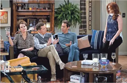  ?? PHOTOS BY CHRIS HASTON, NBC ?? Karen (Megan Mullally), Jack (Sean Hayes), Will (Eric McCormack) and Grace (Debra Messing) crowd a familiar apartment.