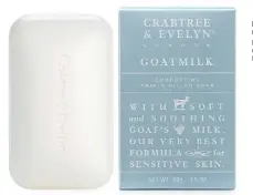  ??  ?? Keep some extra Crabtree & Evelyn goat milk soap ($11, crabtree-evelyn.com) for guests.