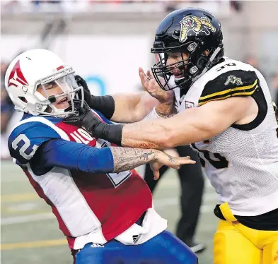  ?? PAUL CHIASSON / THE CANADIAN PRESS ?? Montreal Alouettes quarterbac­k Johnny Manziel is coming off a rough CFL debut against the Hamilton Tiger-cats last week, throwing four picks in the first half during a 50-11 blowout.