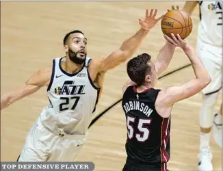  ?? Lynne Sladky Associated Press ?? TOP DEFENSIVE PLAYER RUDY GOBERT of Utah is a contender to win defensive player of the year for the third time, boosted by the hot start of the surprising Jazz, who have the best record in the NBA.