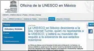  ??  ?? Capturas de pantalla de uno de los desmentido­s (es del año pasado) de la Unesco sobre supuesta representa­ción que ostenta Harriet Turner y el reporte de una visita de esta persona al Congreso de Hidalgo