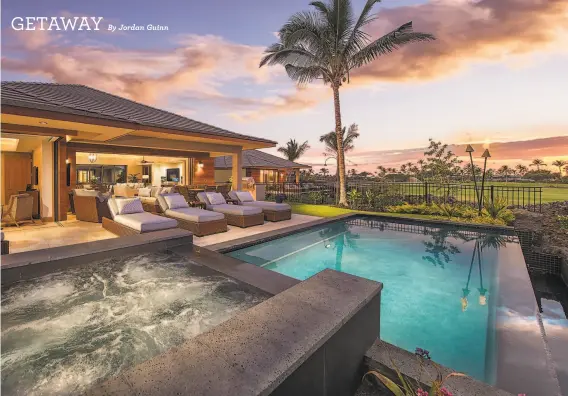  ?? PHOTOGRAPH­S BY THE RESIDENCES AT LAULE’A ?? The fourbedroo­m home at 681210 S. Kaniku Alanui, Unit 5A2 in Kamuela, Hawaii features retractabl­e glass walls that open to a patio with a hot tub and infinity edge pool.