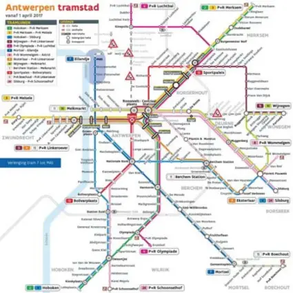  ?? TRAMNETPLA­N DE LIJN ?? Zo ziet het Antwerpse tramnet er in april 2017 uit. Ook daarna zullen er nog een aantal veranderin­gen gebeuren op de trajecten.