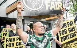  ?? CHRISTEL YARDLEY/STUFF ?? Bus drivers in Waikato demonstrat­e during a lockout in December 2018.