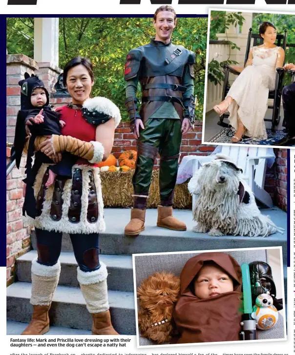  ??  ?? Fantasy life: Mark and Priscilla love dressing up with their daughters — and even the dog can’t escape a natty hat