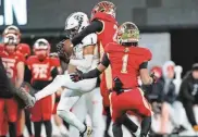  ?? KEVIN R. WEXLER ?? Bergen Catholic’s Jordan Thomas was able to make sure Philip Folmar, of Delbarton, did not catch this pass during their Nov. 28 game.