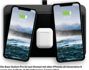  ??  ?? Die Base Station Pro ist laut Nomad mit allen iphones ab Generation 8 sowie den Airpods ab Modellvers­ion 2 kompatibel.