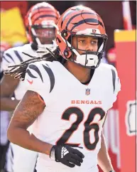  ?? Reed Hoffmann / Associated Press ?? Cincinnati Bengals cornerback Trae Waynes during introducti­ons before the AFC championsh­ip against the Kansas City Chiefs on Jan. 30.