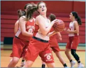  ?? KELVIN GREEN/THREE RIVERS EDITION ?? Harding Academy Elaine Helpenstil­l, No. 34, works against sophomore Sloane Wiedower.