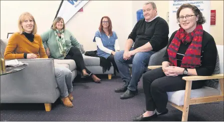  ??  ?? STEPPING UP: Wimmera Primary Care Partnershi­p project team members, from left, Megan Dennison, Robyn Lyons, Lissy Johns, Geoff Witmitz and Krista Fischer. The team joined forces with four regional health services to deliver online psychologi­cal first-aid training. Picture: PAUL CARRACHER