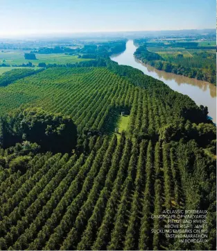  ??  ?? A CLASSIC BORDEAUX LANDSCAPE OF VINEYARDS, FIELDS AND RIVERS. ABOVE RIGHT: JAMES SUCKLING EMBARKS ON HIS TASTING MARATHON IN BORDEAUX