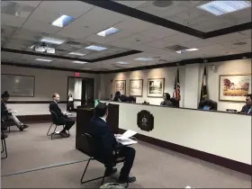  ?? RACHEL RAVINA — MEDIANEWS GROUP ?? Precaution­s are being taken inside the Montgomery County Commission­ers meeting room Thursday amid concerns of COVID-19.