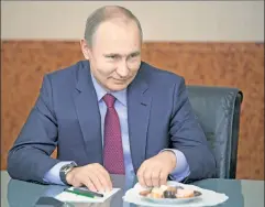  ??  ?? Still set to eat The West’s lunch: Russia’s Vladimir Putin is already laughing off Britain’s response to his poisoning of an ex-spy on its soil.