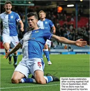  ?? ?? Daniel Ayala celebrates after scoring against Hull City in September, 2021. The ex Boro man has been plagued by injuries