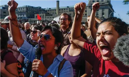  ??  ?? People demonstrat­e against Ice policies. The agency obatined access to a database with license plate informatio­n collected across the US. Photograph: Rick Musacchio/EPA