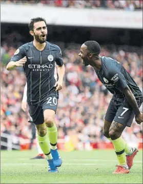  ?? FOTO: GETTY ?? Sterling celebra junto a Bernardo el segundo tanto del City, obra del luso