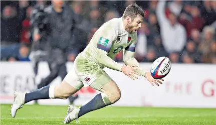  ??  ?? On the charge: Jonny May (main picture) touches down for England’s third try at Twickenham and (below) Elliot Daly crosses for his try