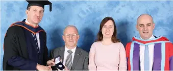  ??  ?? Alan Lowe, being presented with Governing Body Medal from sponsor Tom Kirby, Secretary of LASNTG accompanie­d by Rosin Smith (LASNTG) and Dr Brian McCann, Programme Chair at IT Sligo