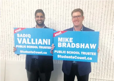  ?? EVA FERGUSON ?? Sadiq Valliani, left, and Mike Bradshaw have announced they will run for Calgary Board of Education trustee spots.