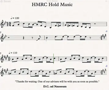  ??  ?? After hearing the same tune repeated 20 times, Alan Drever-smith, below, decided to transcribe the HMRC’S jingle score, above