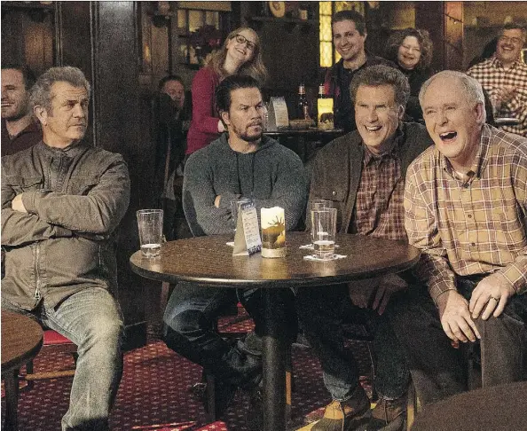  ?? PARAMOUNT PICTURES ?? Mel Gibson, left, Mark Wahlberg, Will Ferrell and John Lithgow star in Daddy’s Home 2, an agonizingl­y unfunny sequel.