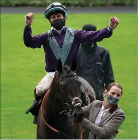  ??  ?? Royal Ascot’s leading jockey Oisin Murphy celebrates winning the Coronation Stakes on Alcohol Free