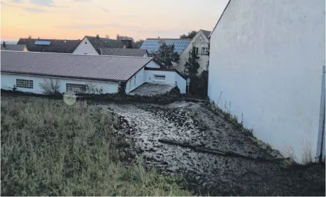  ?? FOTOS: FEUERWEHR ?? Die Gülle sucht sich über eine Wiese den Weg hinab.