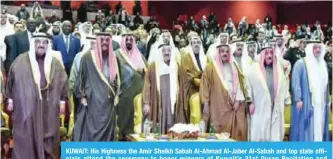  ?? — Amiri Diwan photos ?? KUWAIT: His Highness the Amir Sheikh Sabah Al-Ahmad Al-Jaber Al-Sabah and top state officials attend the ceremony to honor winners of Kuwait’s 21st Quran Recitation and Memorizati­on Grand Competitio­n.
