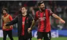  ?? Olivier Giroud and Christian Pulisic of Milan celebrate after beating PSG. Photograph: Alessandro Sabattini/Getty Images ??