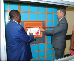  ?? Photo: Loide Jason ?? Official…. Health minister Dr Kalumbi Shangula and US ambassador Randy Berry officially launched the Peleboxes at the Katutura Hospital last week.