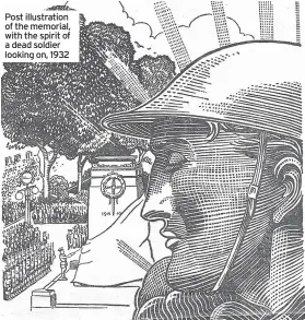  ?? ?? Post illustrati­on of the memorial, with the spirit of a dead soldier looking on, 1932